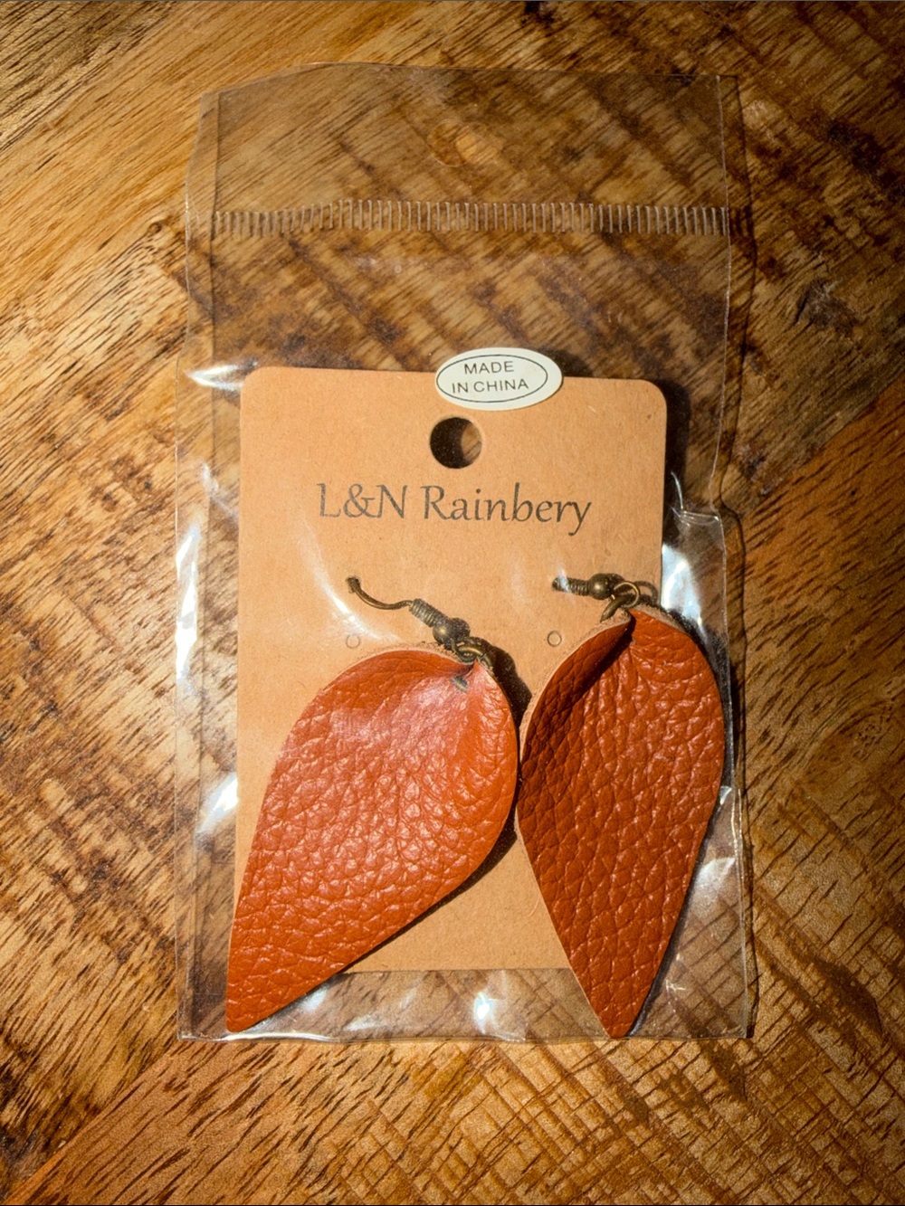L&N Rainbery Faux Leather Leaf Dangle Earrings